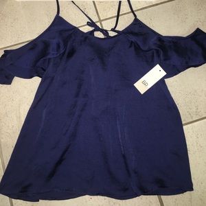 NWT off the shoulder blue satin tank top